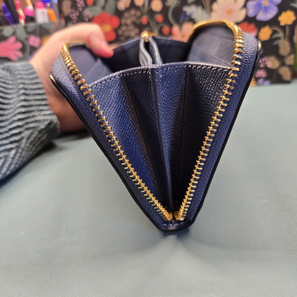 COACH Pebble Leather Zip Acordian Continental Wallet Blue - Picture 8 of 12